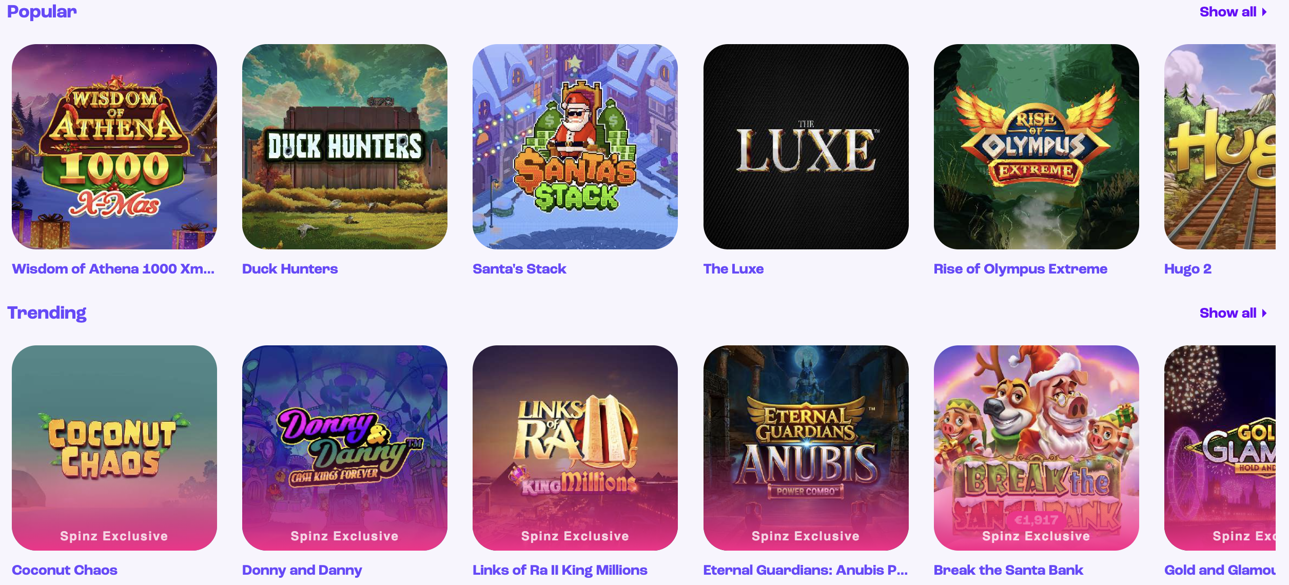 Spinz Casino Game Library